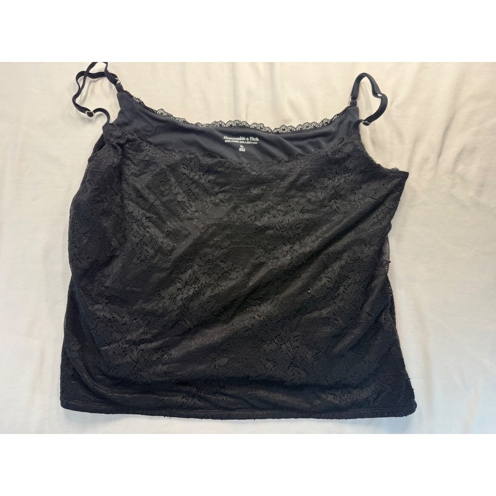 Abercrombie & Fitch Bra-Free Lace Camisole Tank Top XL Black Built-in Shelf Bra